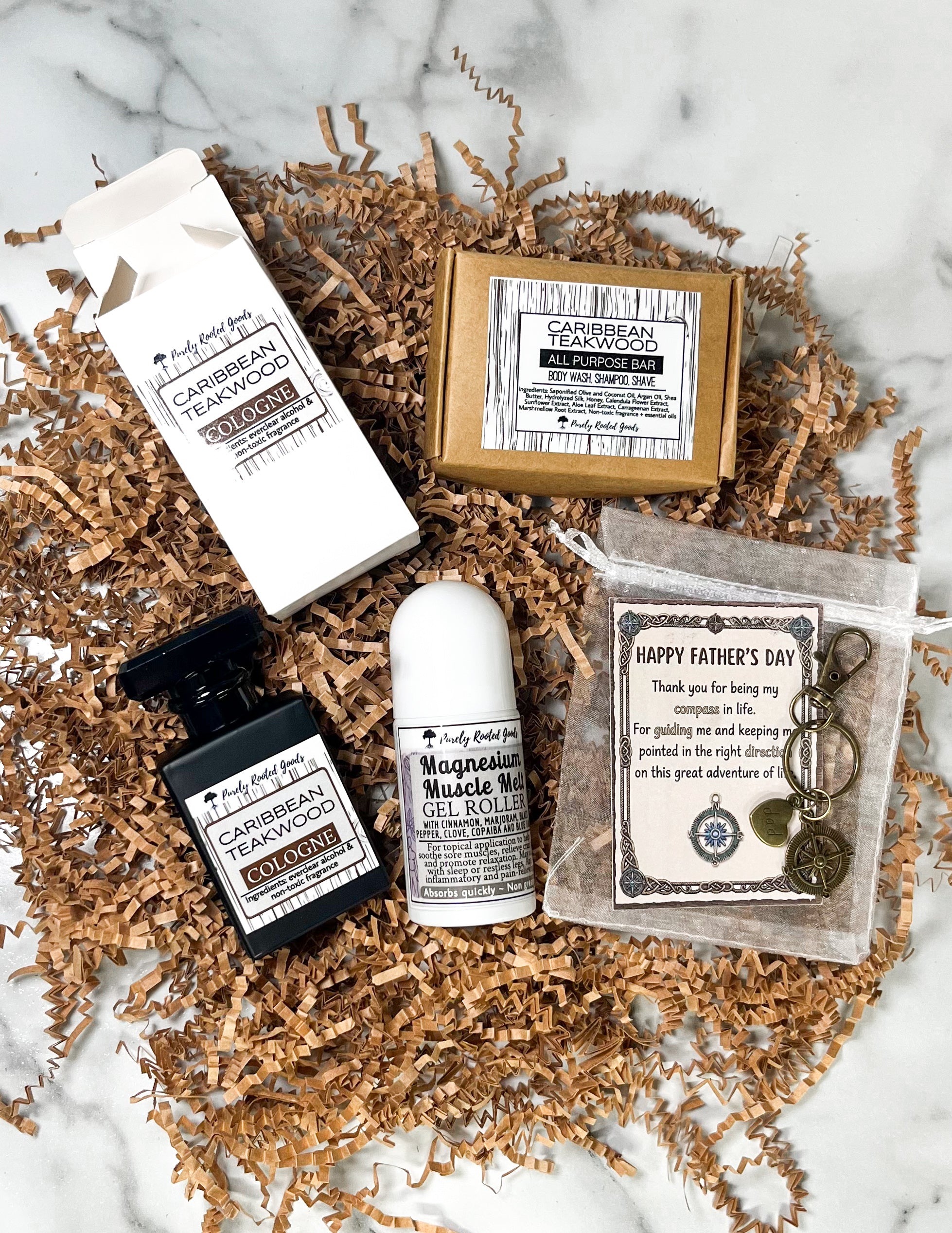 Caribbean Teakwood Bundle | Cologne, All Purpose Bar, Magnesium Roller & Keychain