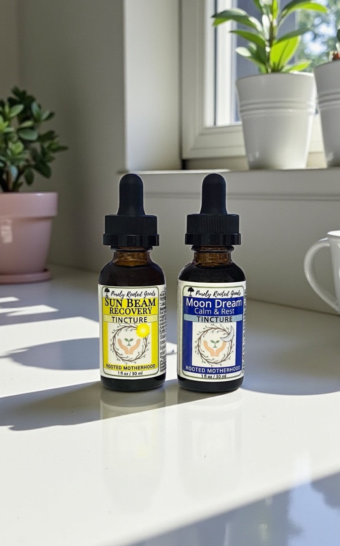 Rooted Motherhood Tincture Duo | Sun Beam Recovery + Moon Dream Calm & Rest