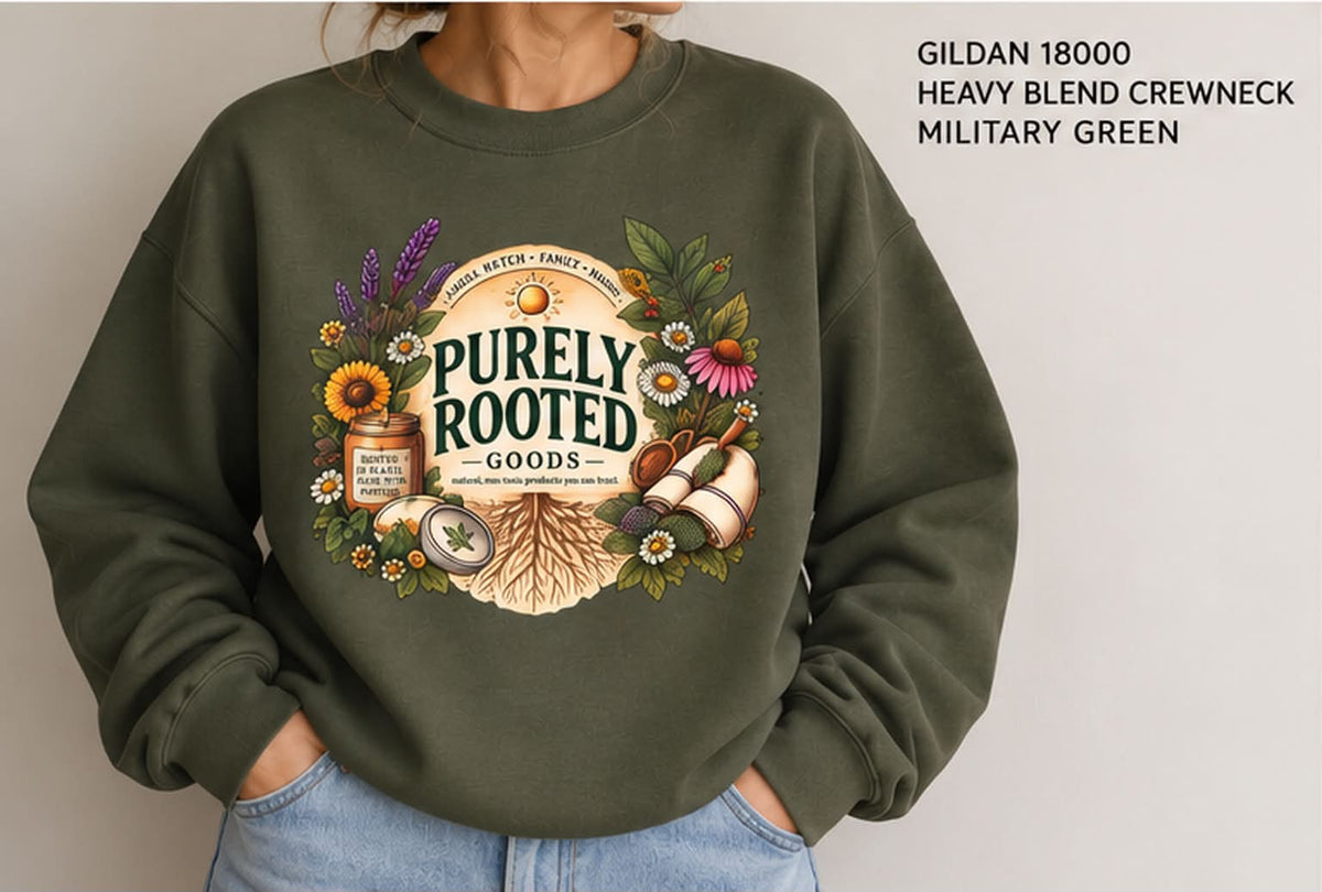Purely Rooted Goods Botanical Logo Crewneck
